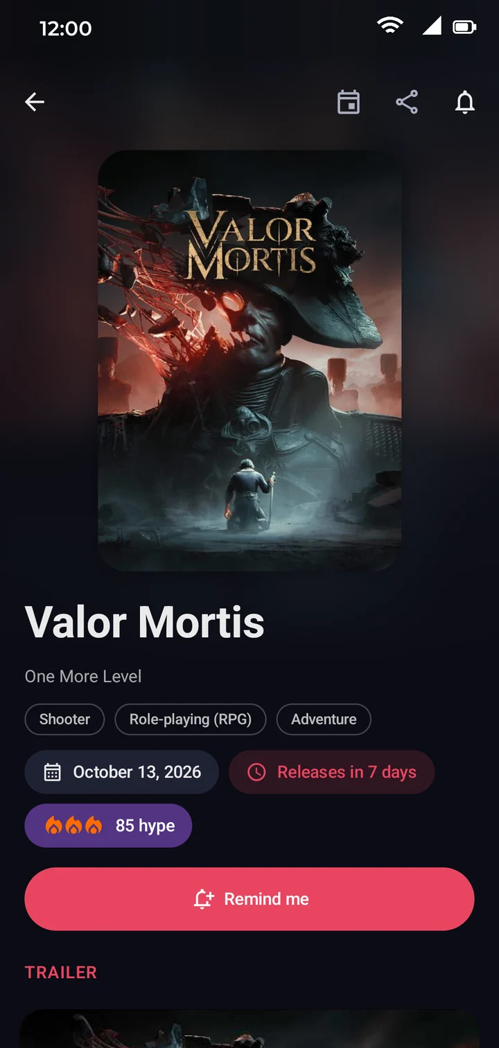A game page in Coming Games
