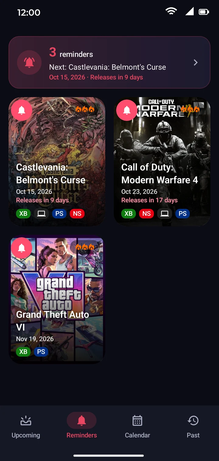Coming Games: reminders tab with the next release