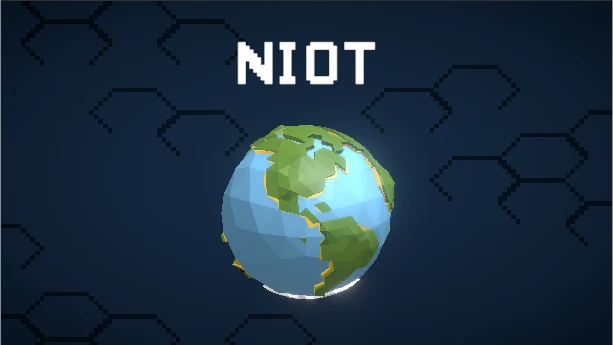 NIOT: the title over a low-poly Earth